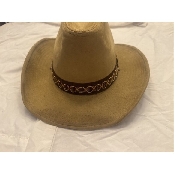 Vintage YA GW Cowboy Western Hat M 6 3/4-6 7/8 Camel Brown Faux Suede - Picture 3 of 8